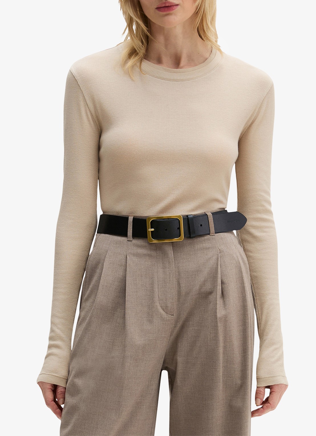 Marc O'Polo Longsleeve met ribstructuur - detail 3 beige