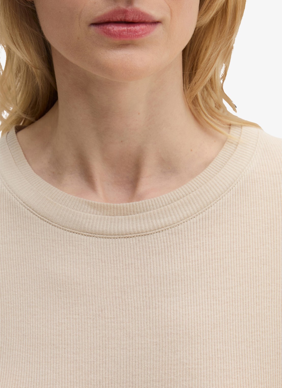 Marc O'Polo Longsleeve met ribstructuur - detail 4 beige