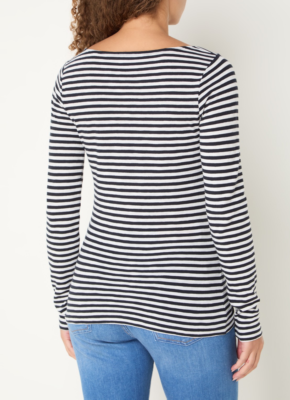 Marc O'Polo Longsleeve met streepprint en boothals - achterkant 4 donkerblauw