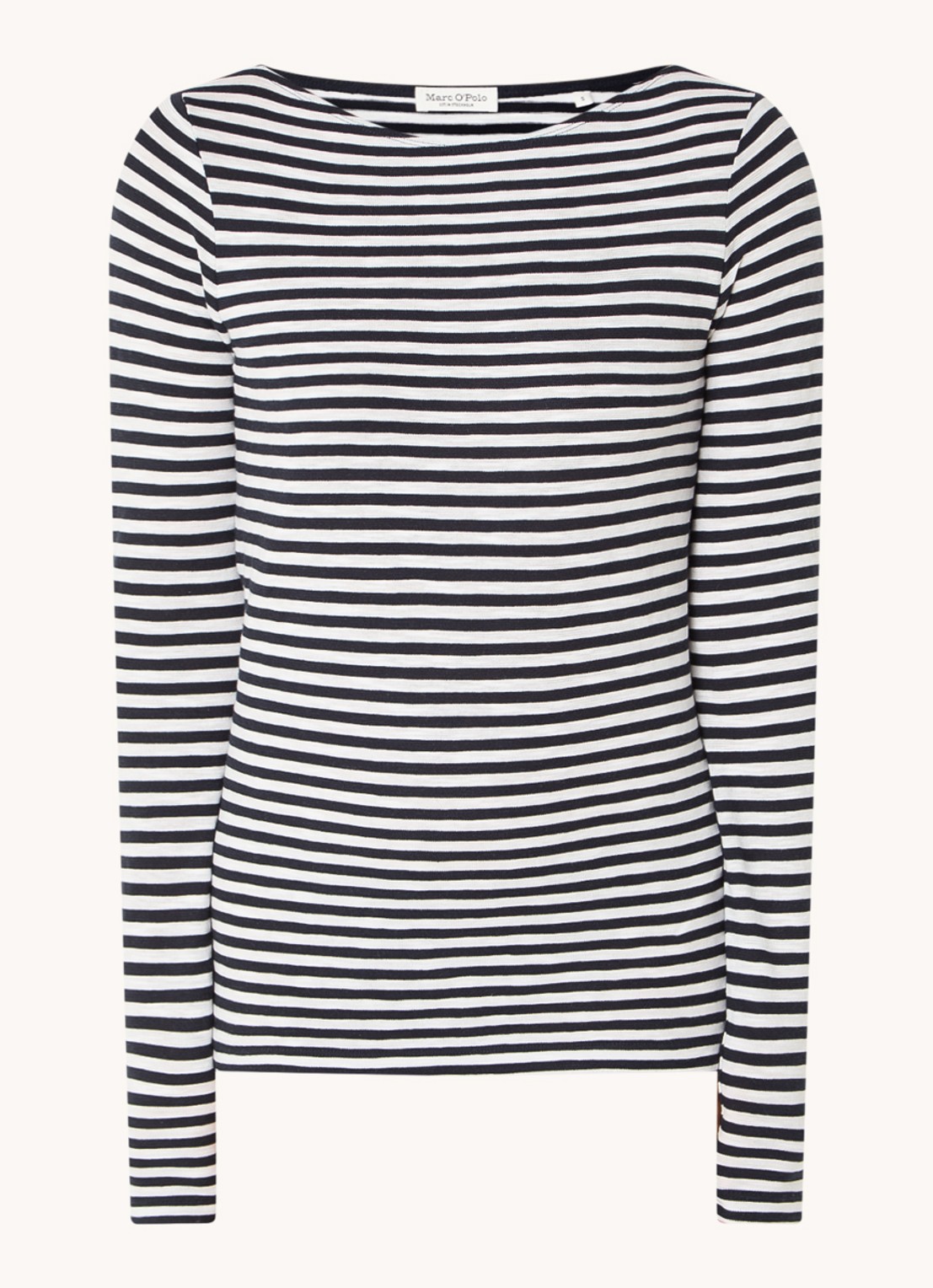 Marc O'Polo Longsleeve met streepprint en boothals - voorkant donkerblauw