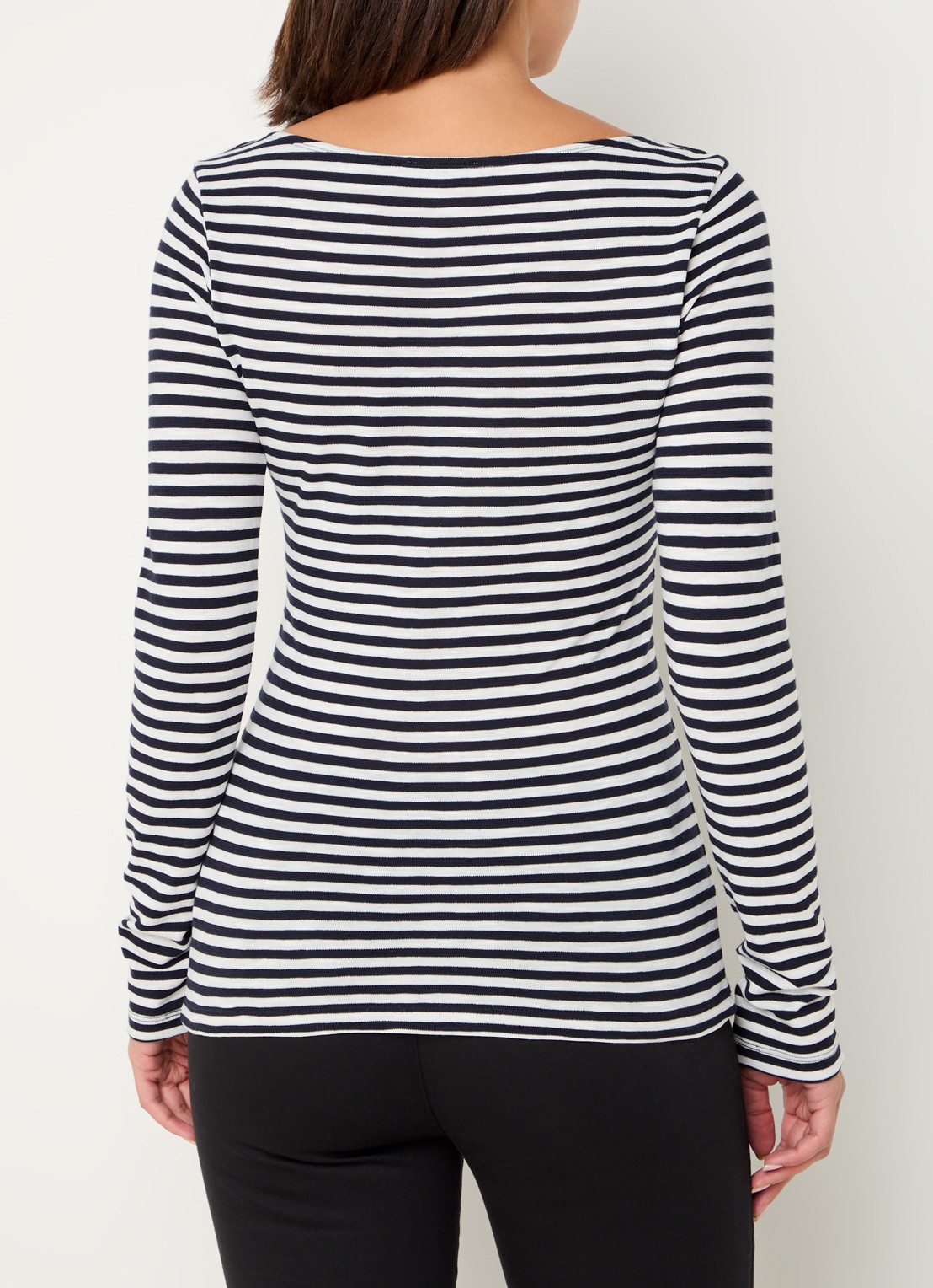 Marc O'Polo Longsleeve met streepprint en boothals - achterkant 5 donkerblauw