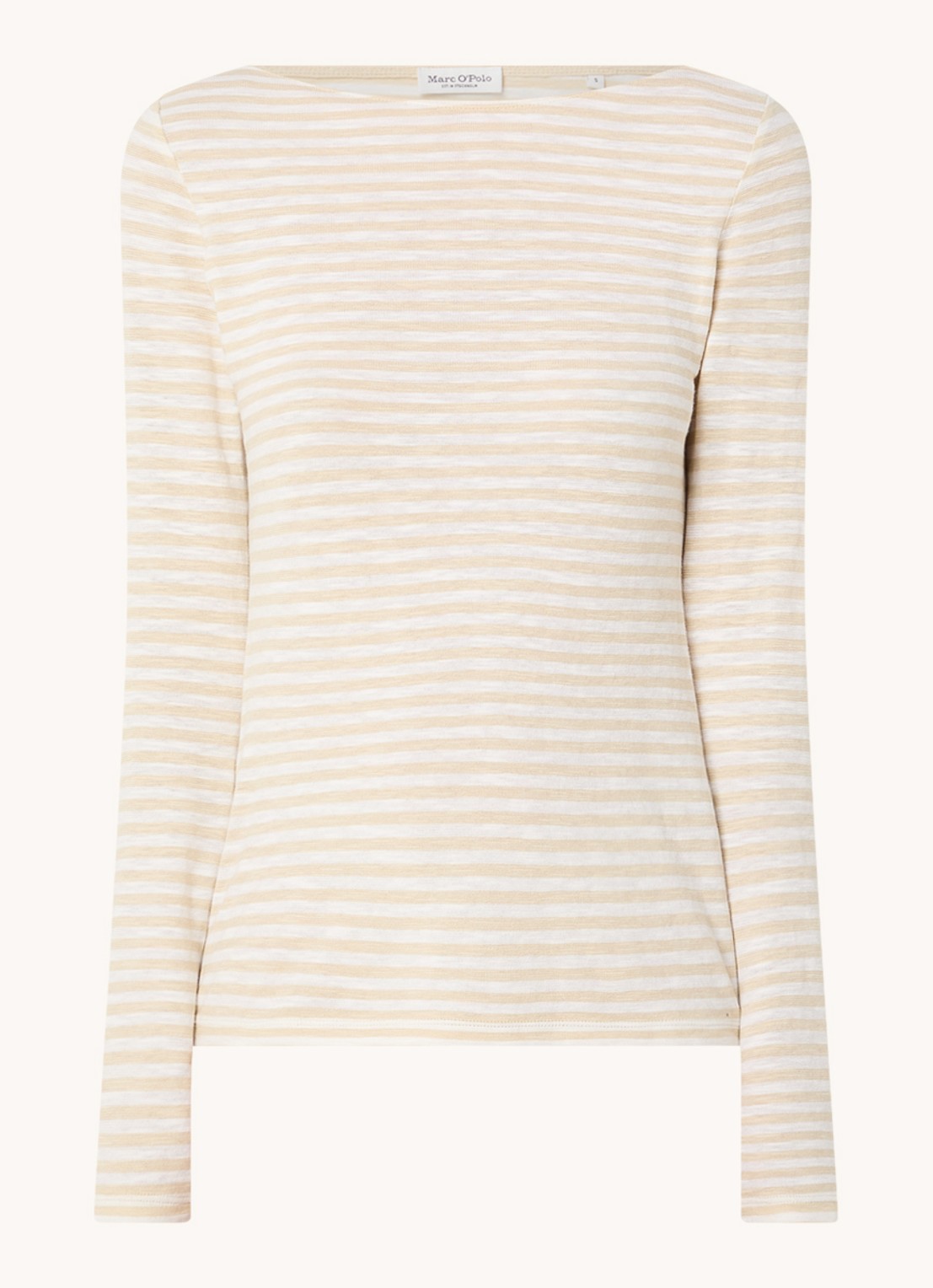 Marc O'Polo Longsleeve met streepprint en boothals - voorkant 2 gebroken wit