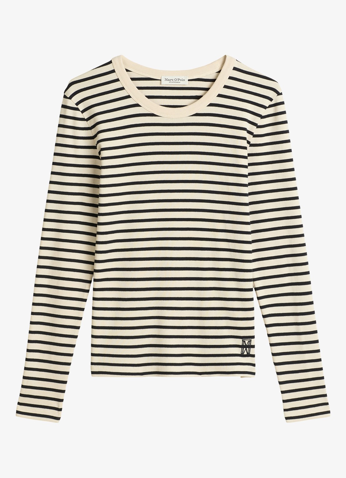 Marc O'Polo Longsleeve met streepprint - voorkant 3 zwart