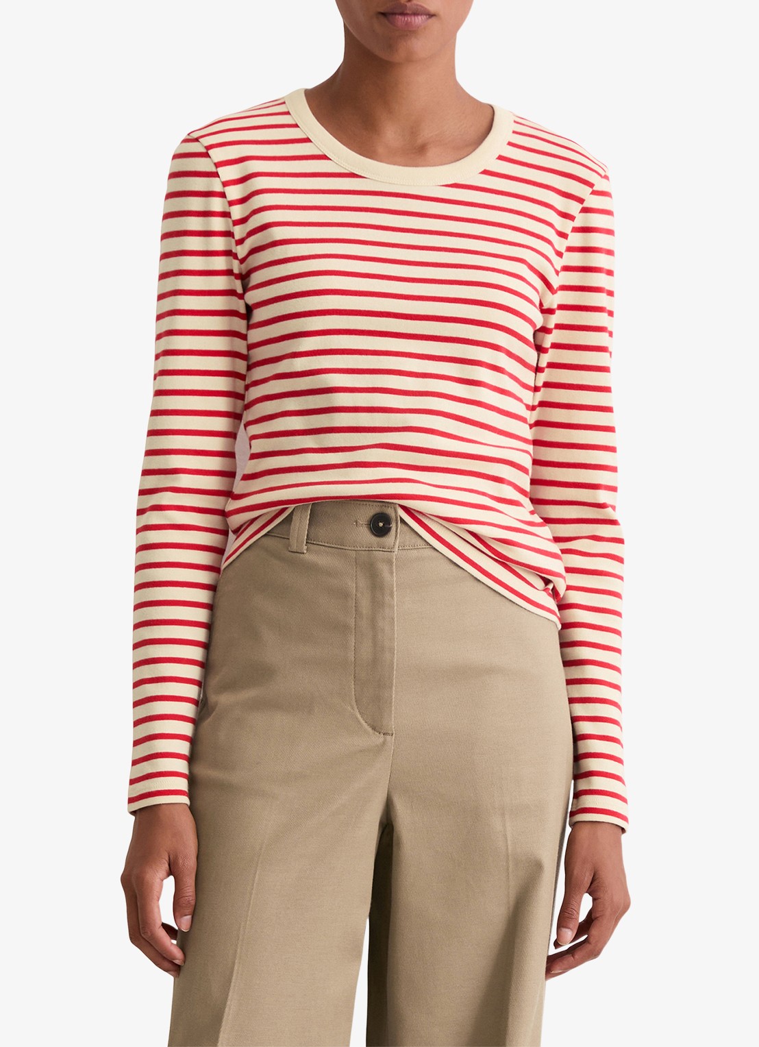 Marc O'Polo Longsleeve met streepprint - detail 4 rood