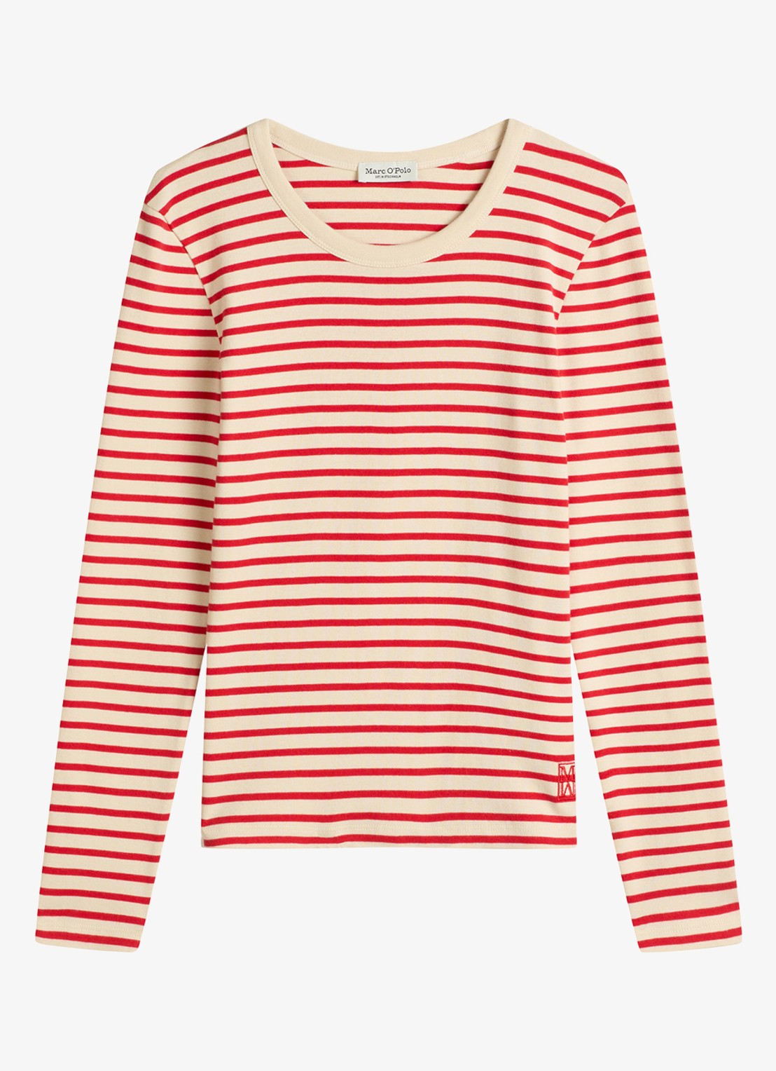 Marc O'Polo Longsleeve met streepprint - voorkant 2 rood