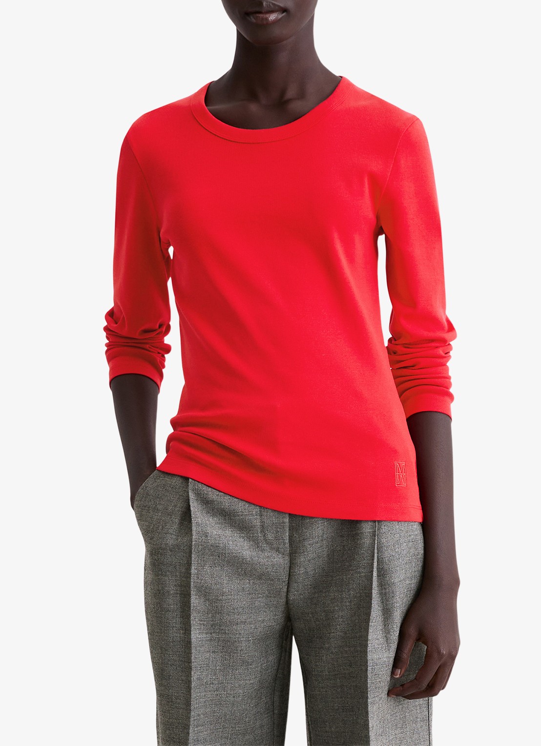 Marc O'Polo Longsleeve van katoen - detail koraalrood