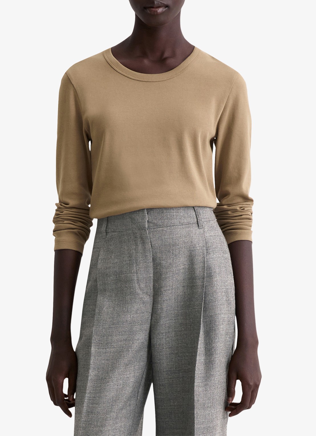Marc O'Polo Longsleeve van katoen - detail bruin