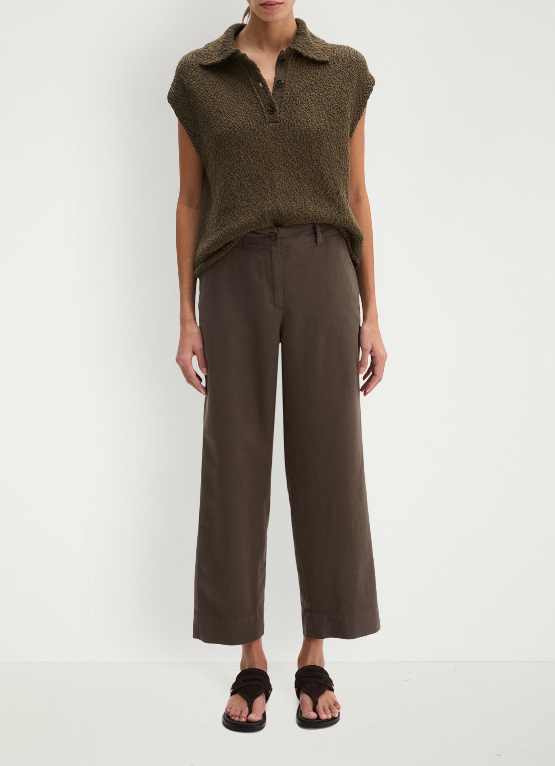 Marc O'Polo Loose fit broek met steekzakken - voorkant 3 donkerbruin