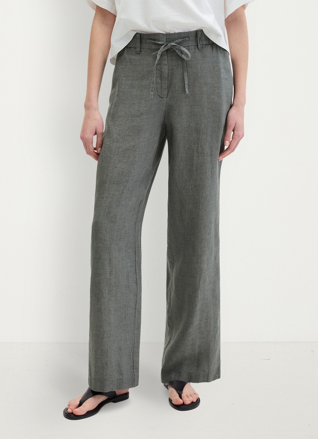 Marc O'Polo Loose fit broek met trekkoord - detail 4 slate grey melange-0777 / grijs