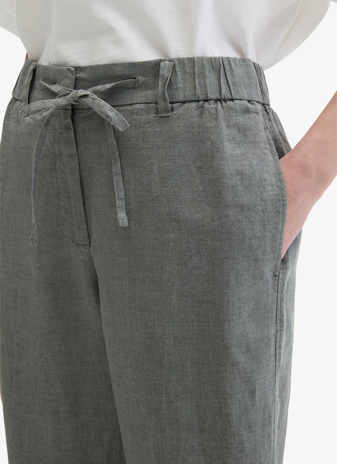 Marc O'Polo Loose fit broek met trekkoord - detail 5 slate grey melange-0777 / grijs