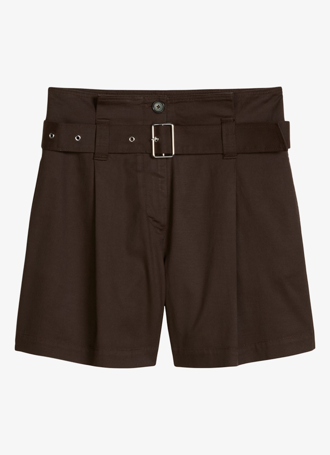 Marc O'Polo Loose fit korte broek in lyocell blend met ceintuur - voorkant 3 donkerbruin