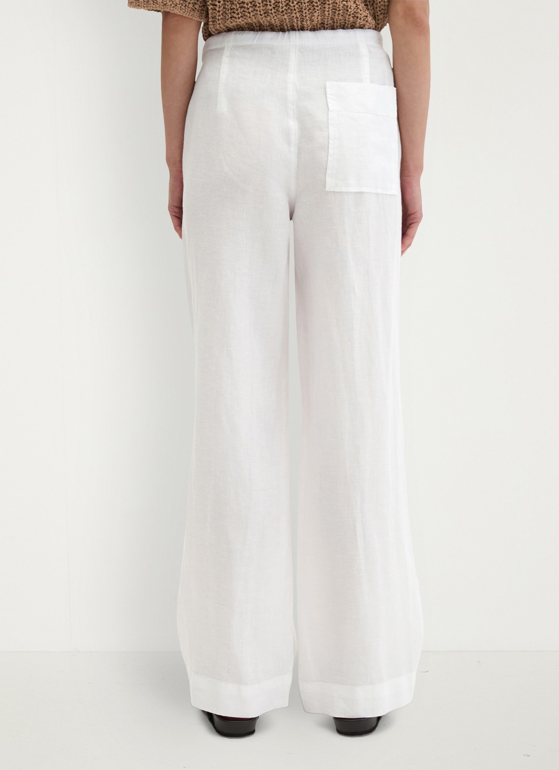 Marc O'Polo Loose fit palazzo broek van linnen met steekzakken - achterkant 5 white-0163 / wit