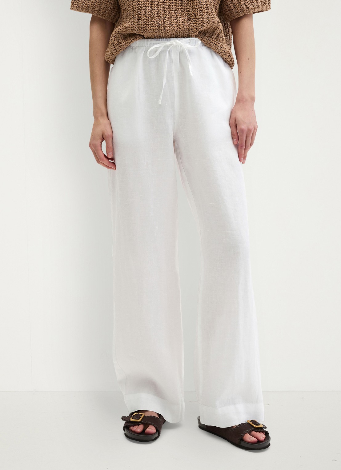 Marc O'Polo Loose fit palazzo broek van linnen met steekzakken - detail 3 white-0163 / wit