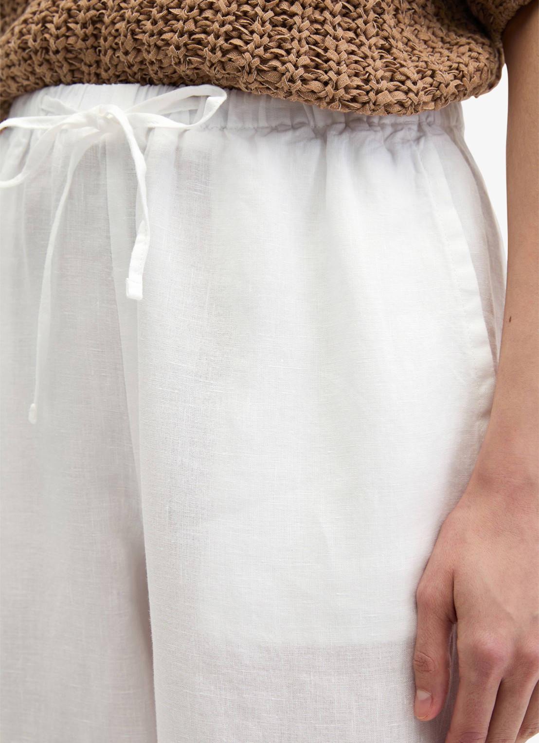 Marc O'Polo Loose fit palazzo broek van linnen met steekzakken - detail 4 white-0163 / wit