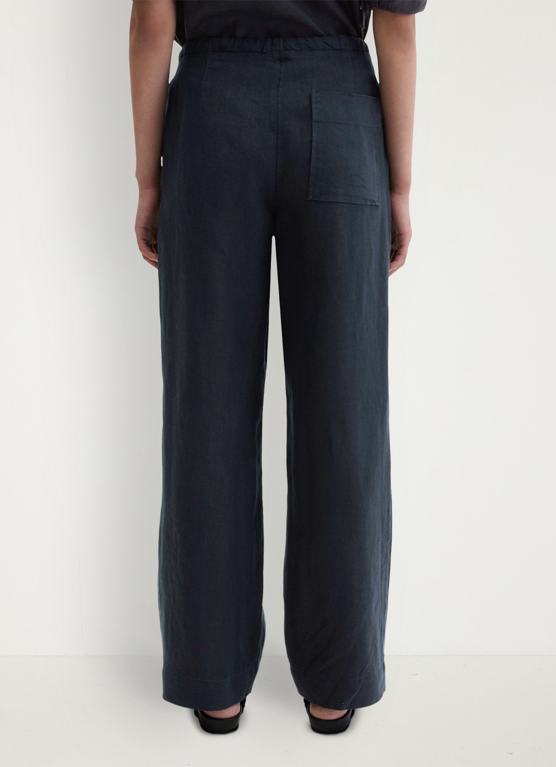 Marc O'Polo Loose fit palazzo broek van linnen met steekzakken - achterkant 5 deep night blue-4300 / blauw