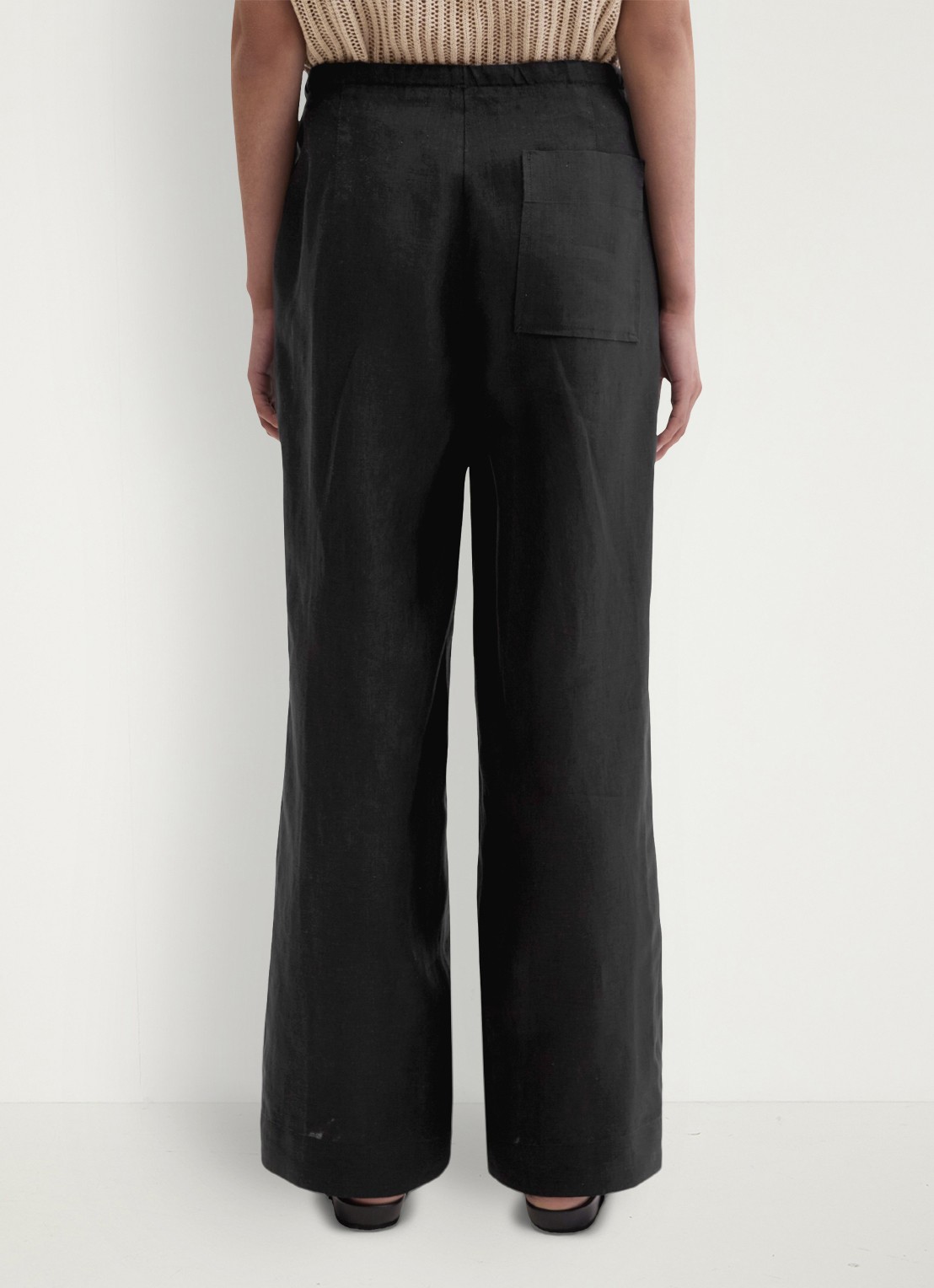 Marc O'Polo Loose fit palazzo broek van linnen met steekzakken - achterkant 4 black-0001 / zwart