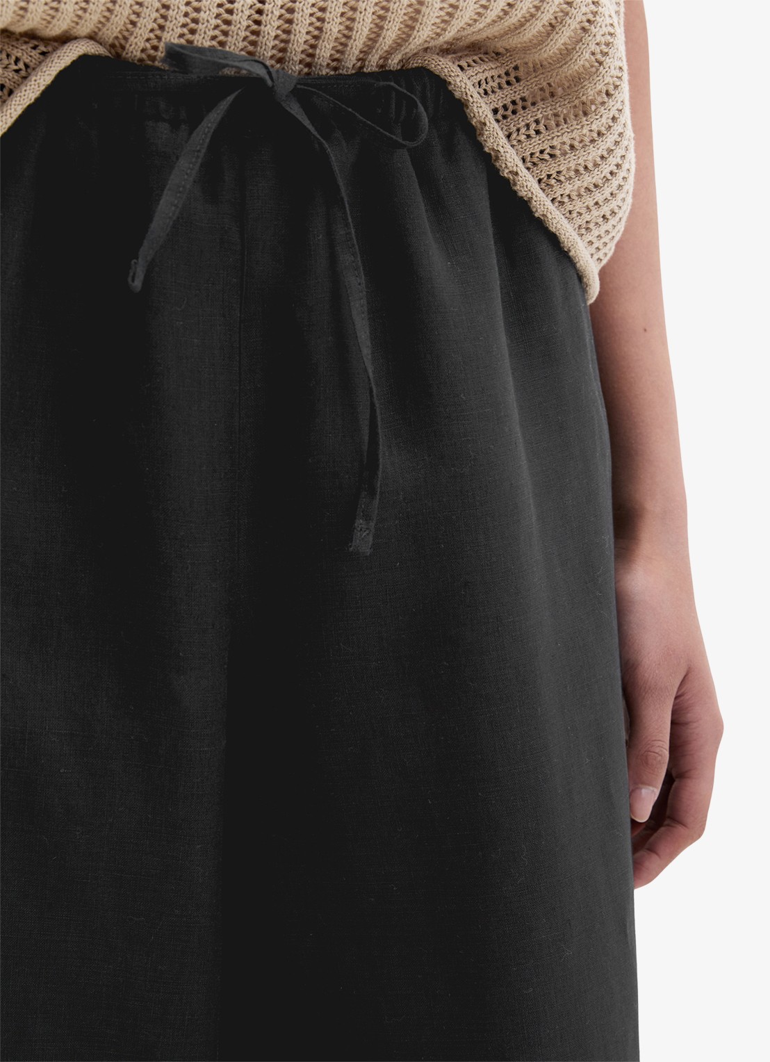 Marc O'Polo Loose fit palazzo broek van linnen met steekzakken - detail 3 black-0001 / zwart