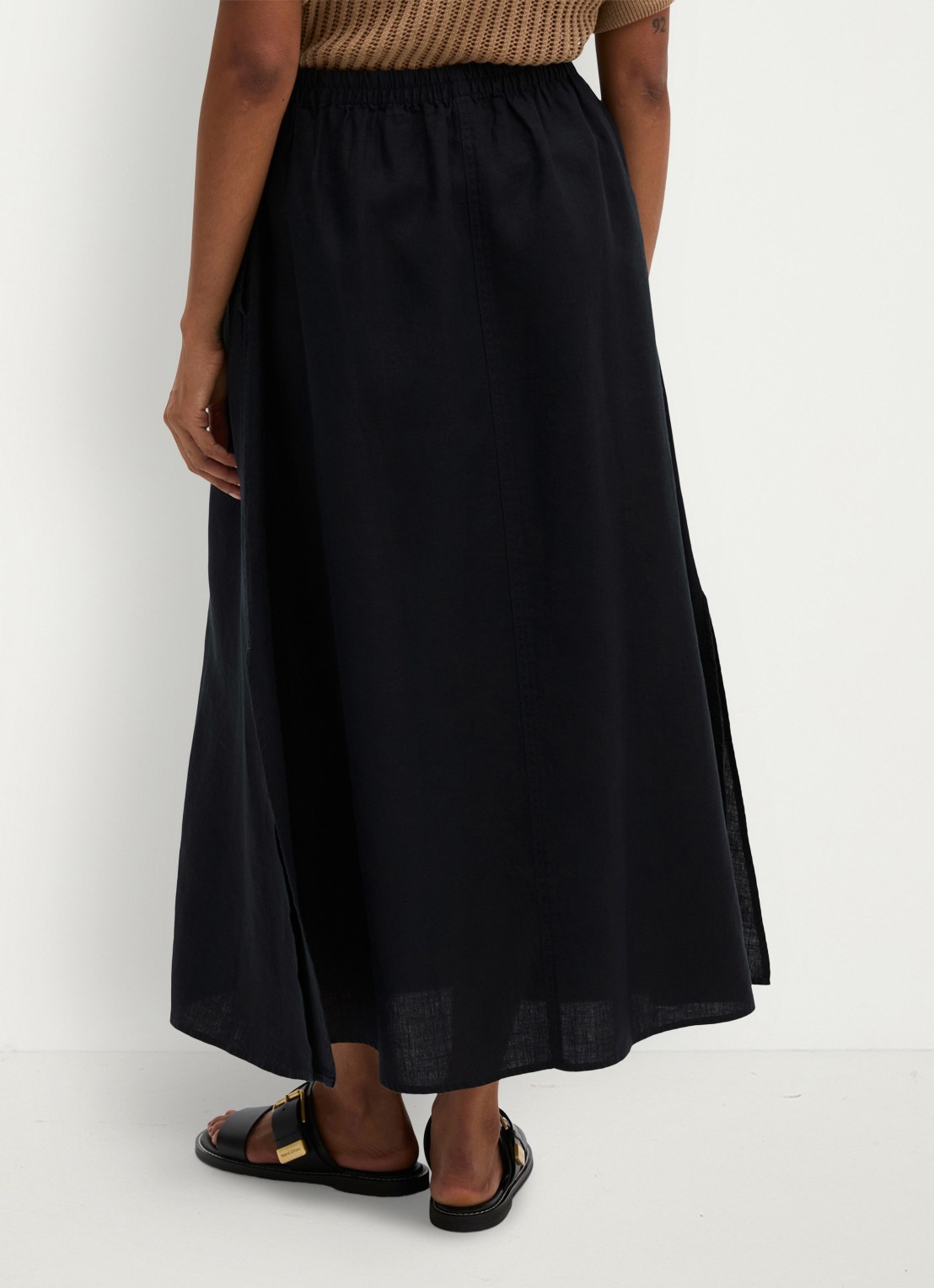 Marc O'Polo Maxi rok van linnen met plooien - achterkant 3 black-0001 / zwart