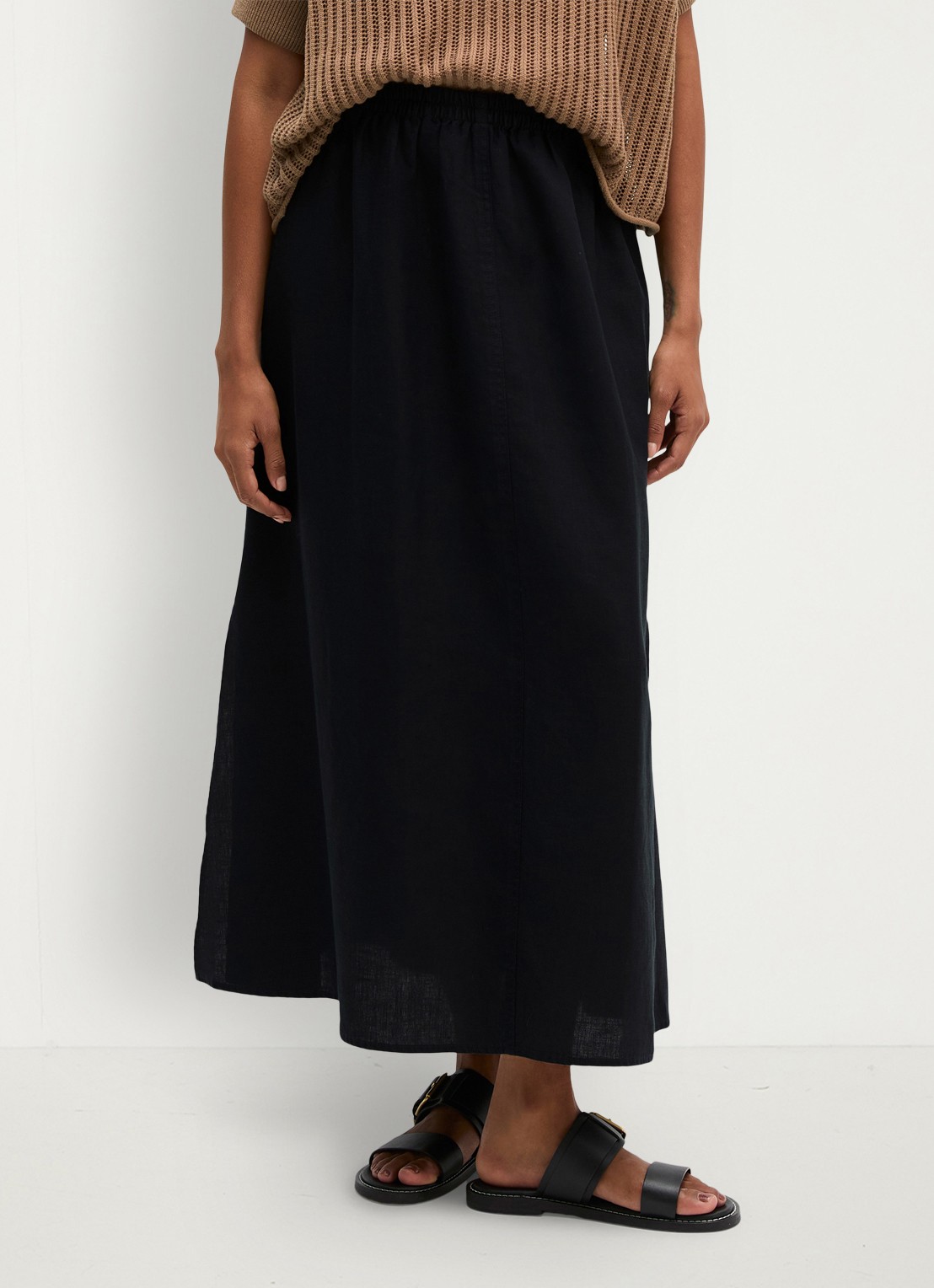 Marc O'Polo Maxi rok van linnen met plooien - detail black-0001 / zwart