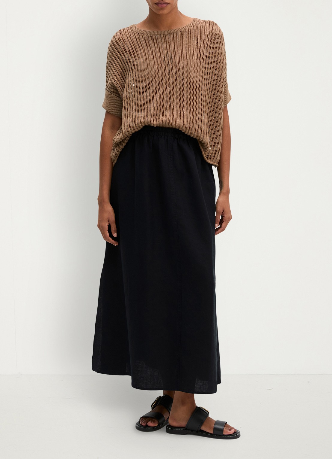 Marc O'Polo Maxi rok van linnen met plooien - voorkant 5 black-0001 / zwart