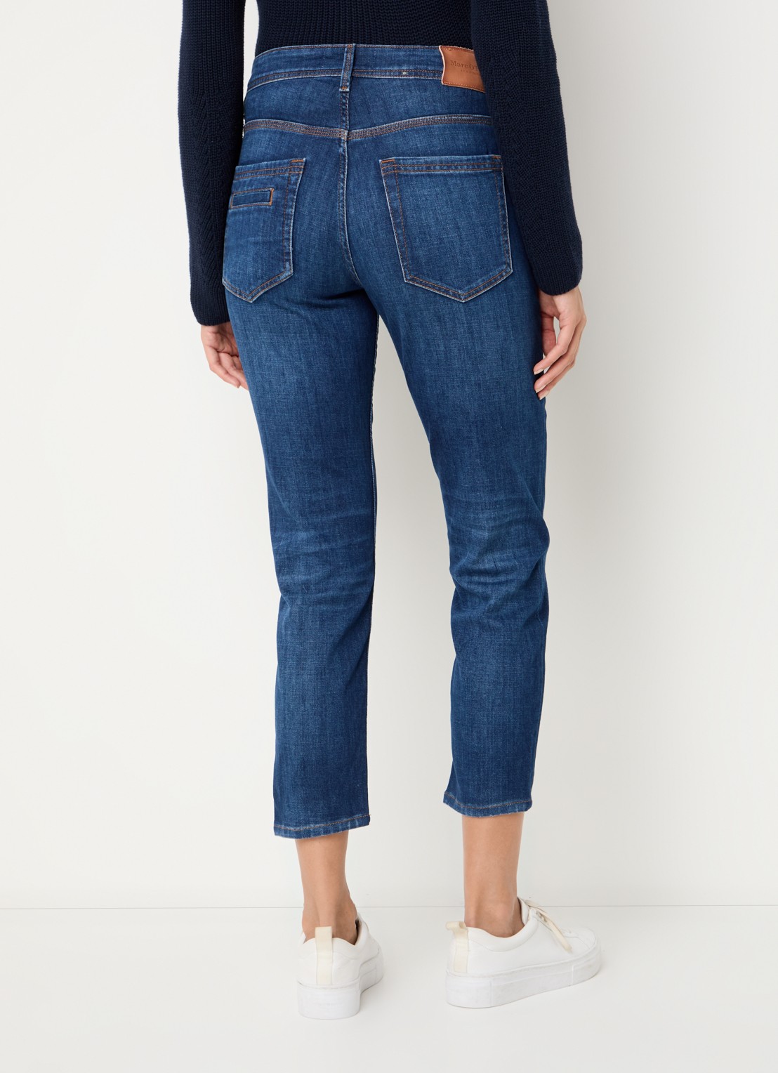 Marc O'Polo Mid waist cropped slim fit jeans met stretch - achterkant 5 indigo