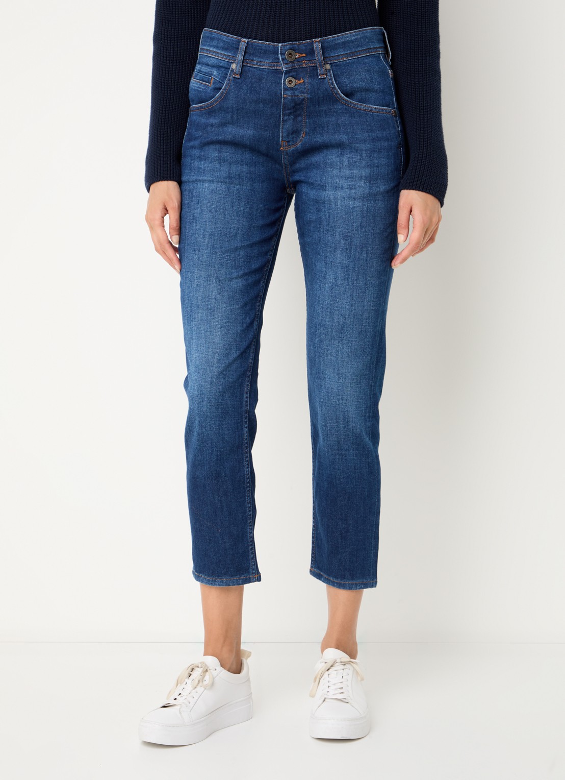 Marc O'Polo Mid waist cropped slim fit jeans met stretch - detail 3 indigo