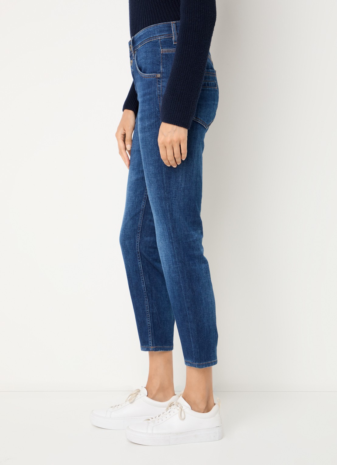 Marc O'Polo Mid waist cropped slim fit jeans met stretch - detail 4 indigo
