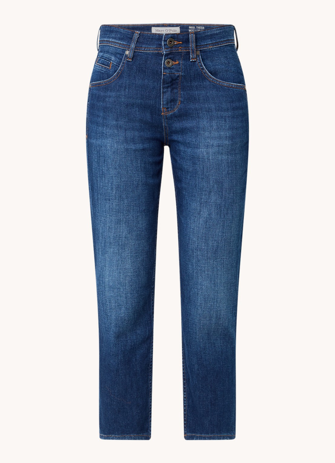 Marc O'Polo Mid waist cropped slim fit jeans met stretch - voorkant indigo