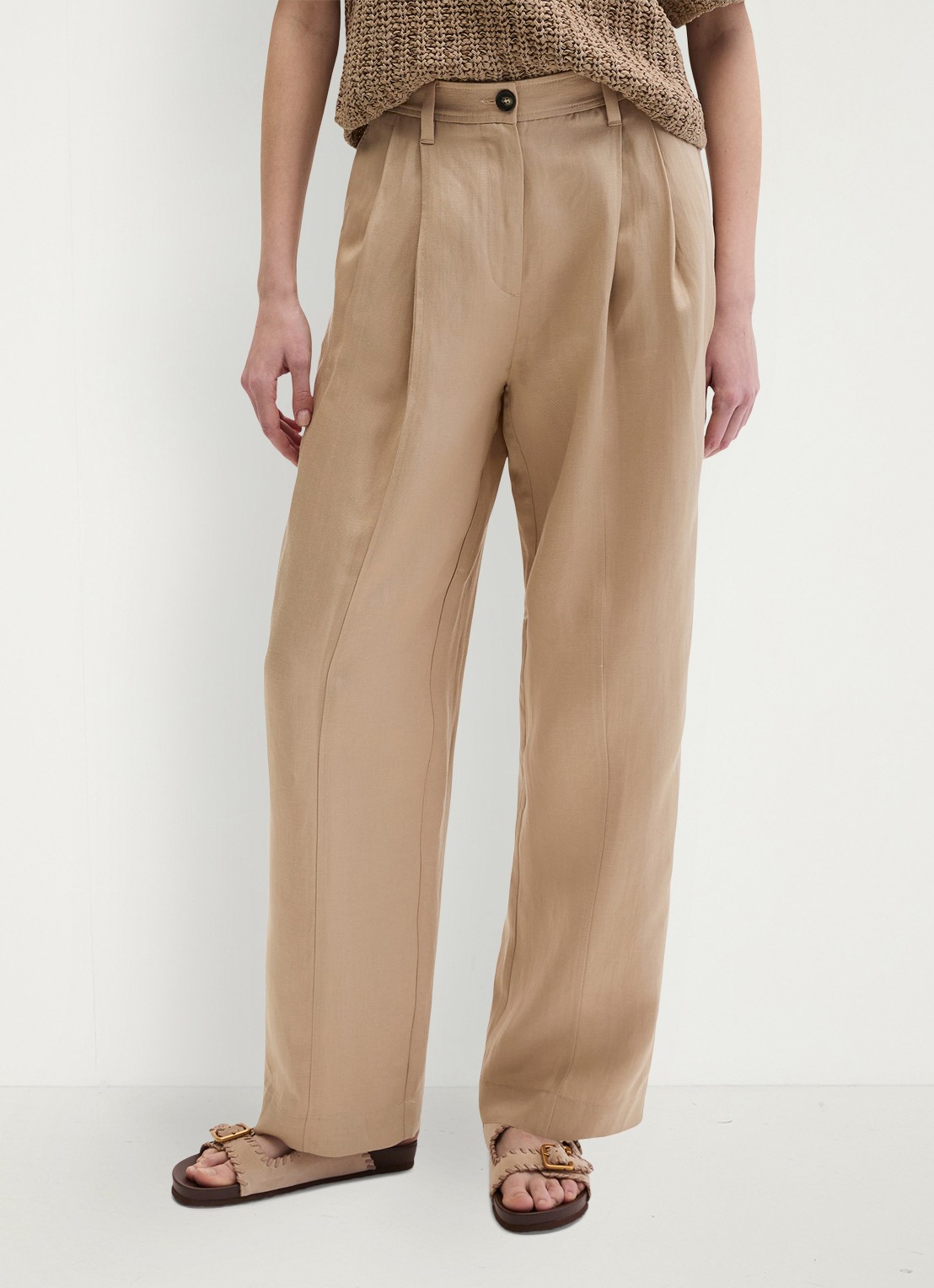 Marc O'Polo Mid waist loose fit pantalon  met steekzakken - detail 3 sandpaper-2326 / beige