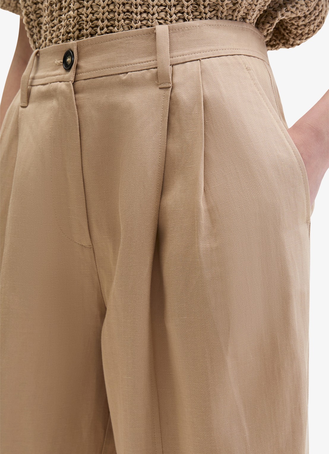 Marc O'Polo Mid waist loose fit pantalon  met steekzakken - detail 4 sandpaper-2326 / beige