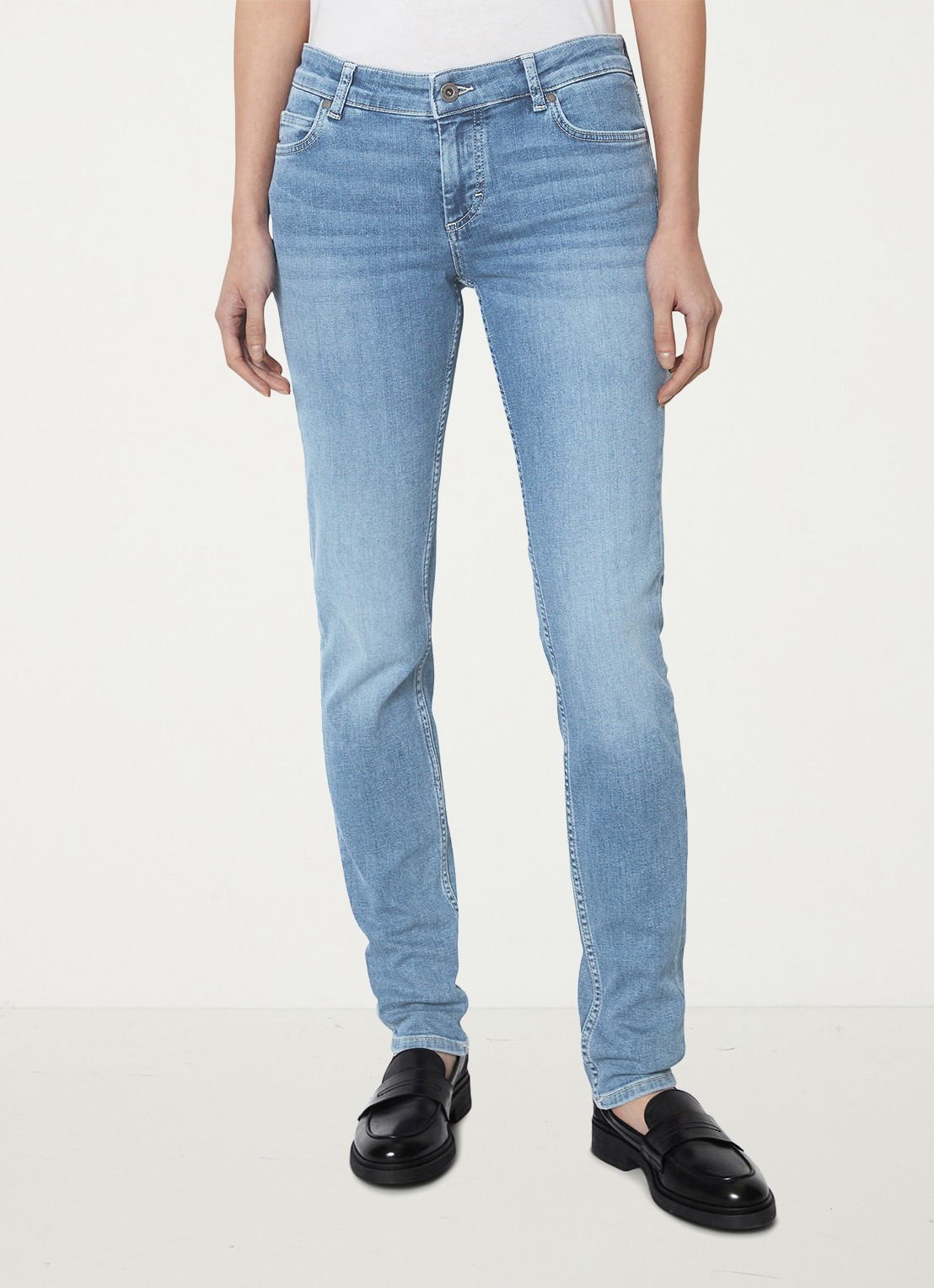 Marc O'Polo Mid waist slim fit jeans van  katoen met steekzakken - detail 3 indigo