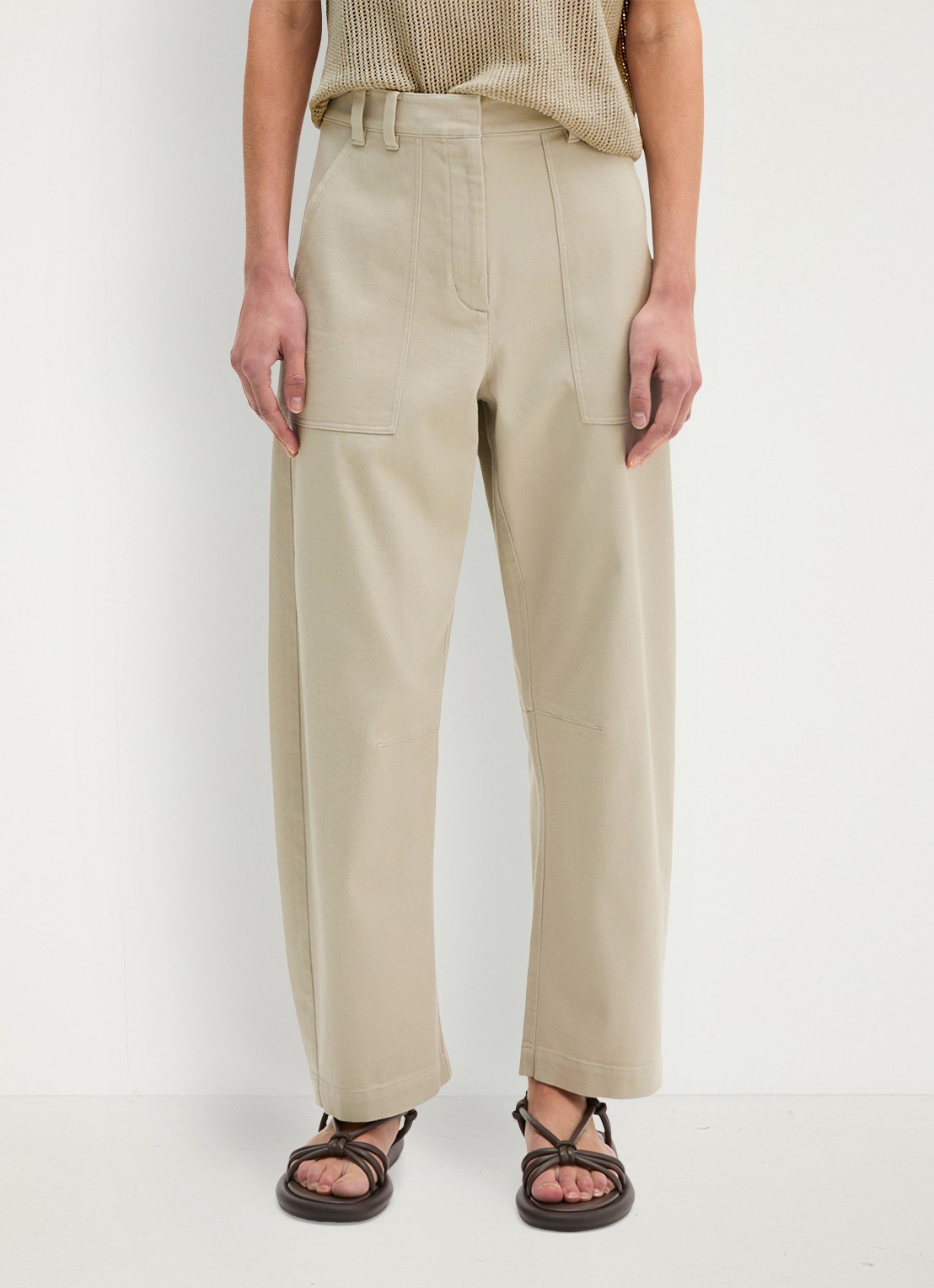 Marc O'Polo  Mid waist straight fit broek met opgestikte zakken - detail 4 linen beige / grijs