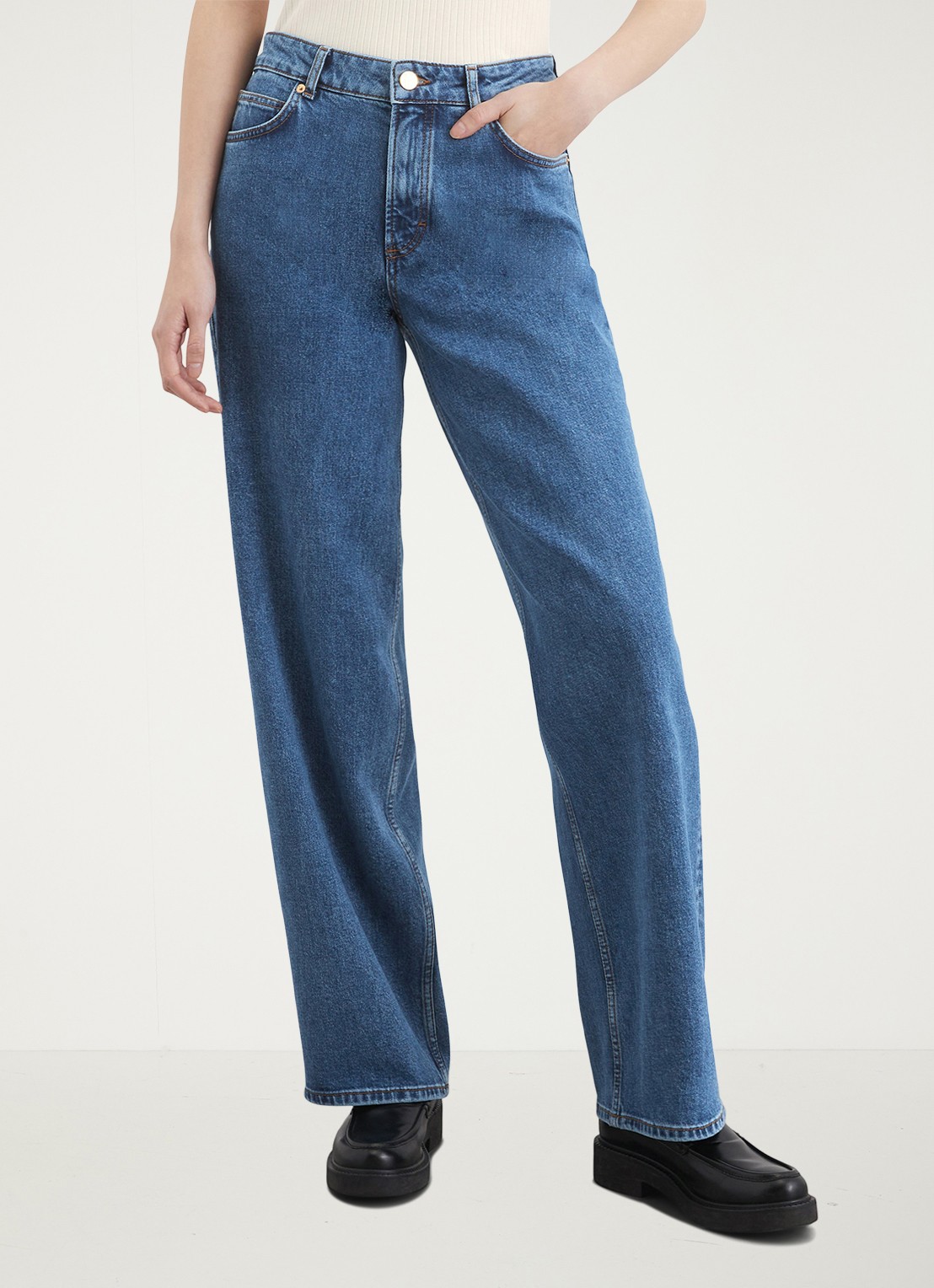 Marc O'Polo Mid waist straight leg jeans met steekzakken - detail 2 indigo