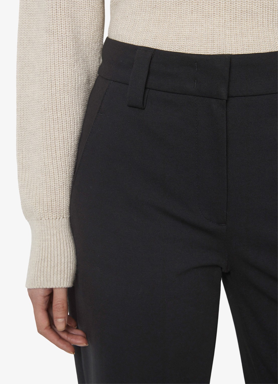 Marc O'Polo Mid waist wide fit culotte van jersey met steekzakken - detail zwart