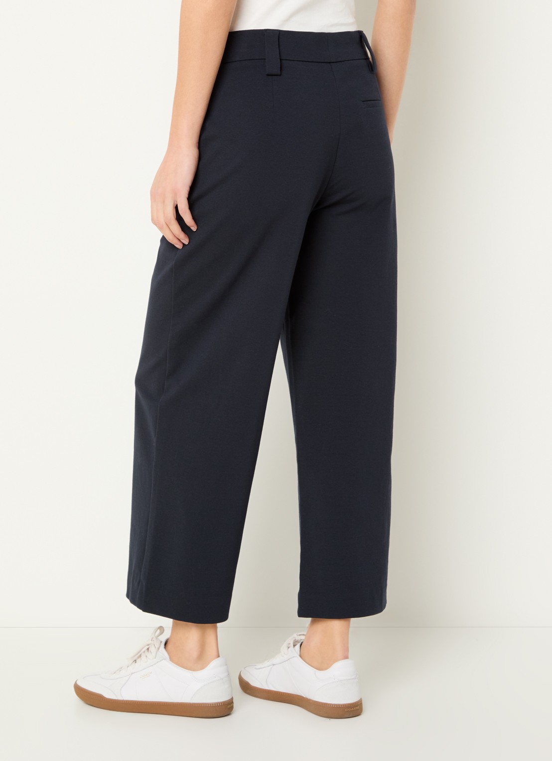 Marc O'Polo Mid waist wide fit culotte van jersey met steekzakken - achterkant donkerblauw