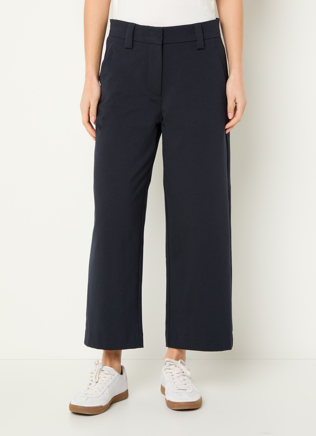 Marc O'Polo Mid waist wide fit culotte van jersey met steekzakken - detail 2 donkerblauw