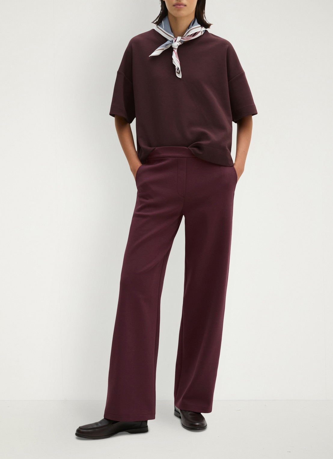 Marc O'Polo Mid waist wide fit pantalon met gemêleerd dessin - voorkant 3 kersenrood