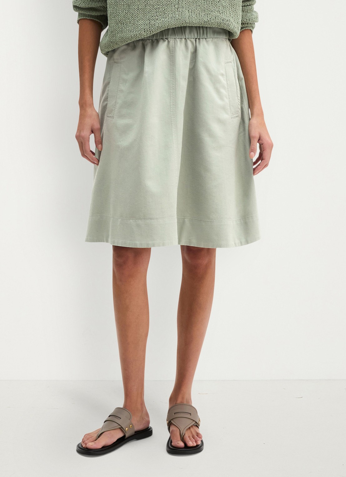 Marc O'Polo Midi A-lijn rok in lyocell blend met steekzakken - detail lindegroen