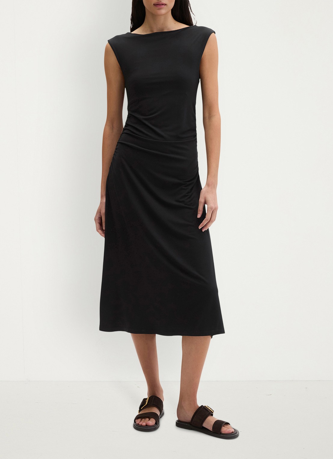 Marc O'Polo Midi jurk met plooien - voorkant 3 black-0001 / zwart