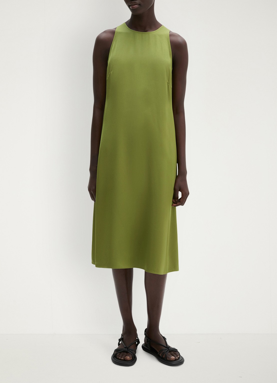 Marc O'Polo Midi jurk met ronde hals en steekzakken - voorkant 3 shaded fern / groen