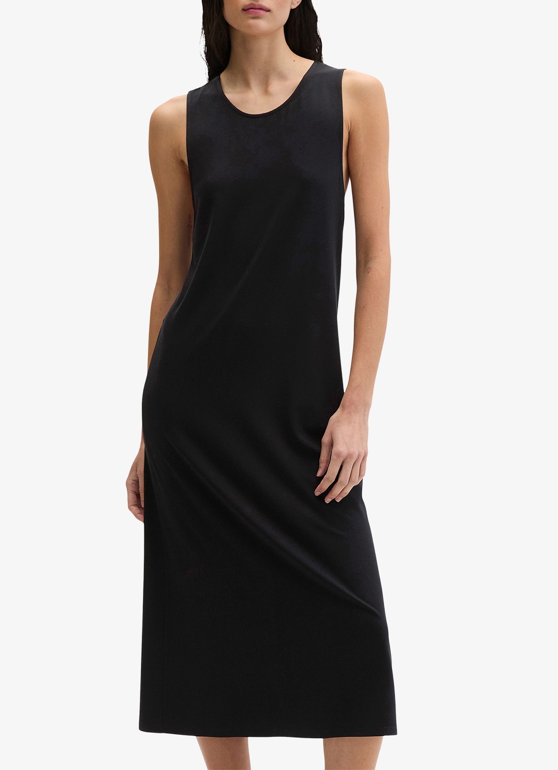 Marc O'Polo Midi jurk met ronde hals - detail 4 black-0001 / zwart