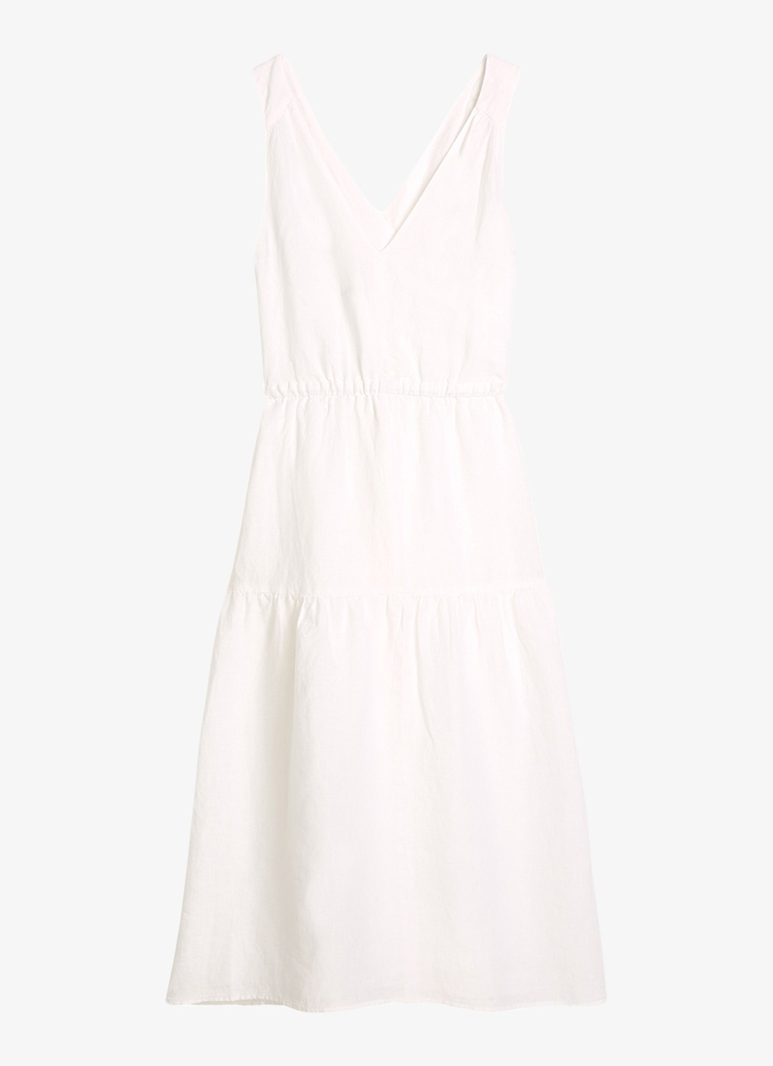 Marc O'Polo Midi jurk van linnen met plooien - voorkant white-0163 / wit