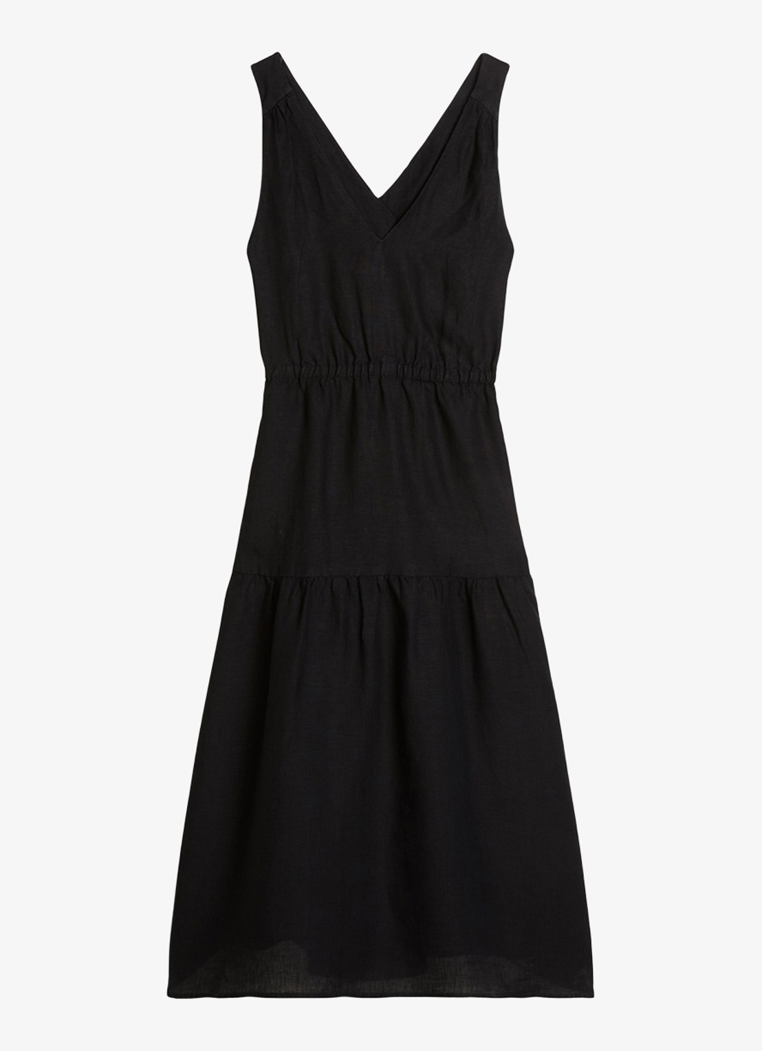 Marc O'Polo Midi jurk van linnen met plooien - voorkant black-0001 / zwart