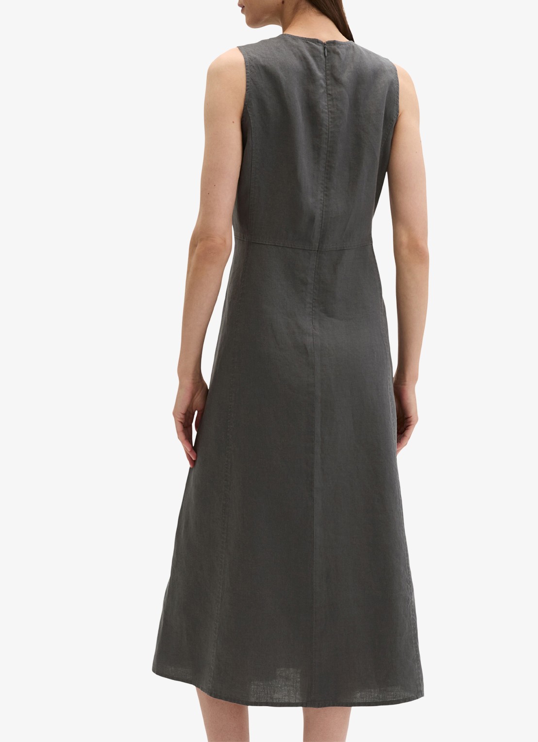 Marc O'Polo Midi jurk van linnen met ronde hals - achterkant 5 oxide grey-0364 / grijs