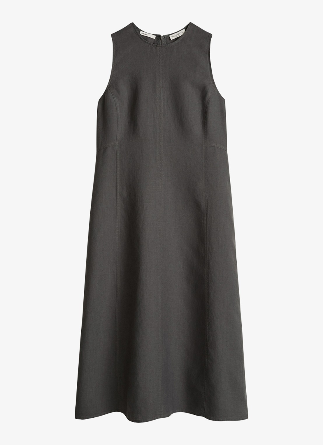 Marc O'Polo Midi jurk van linnen met ronde hals - voorkant oxide grey-0364 / grijs