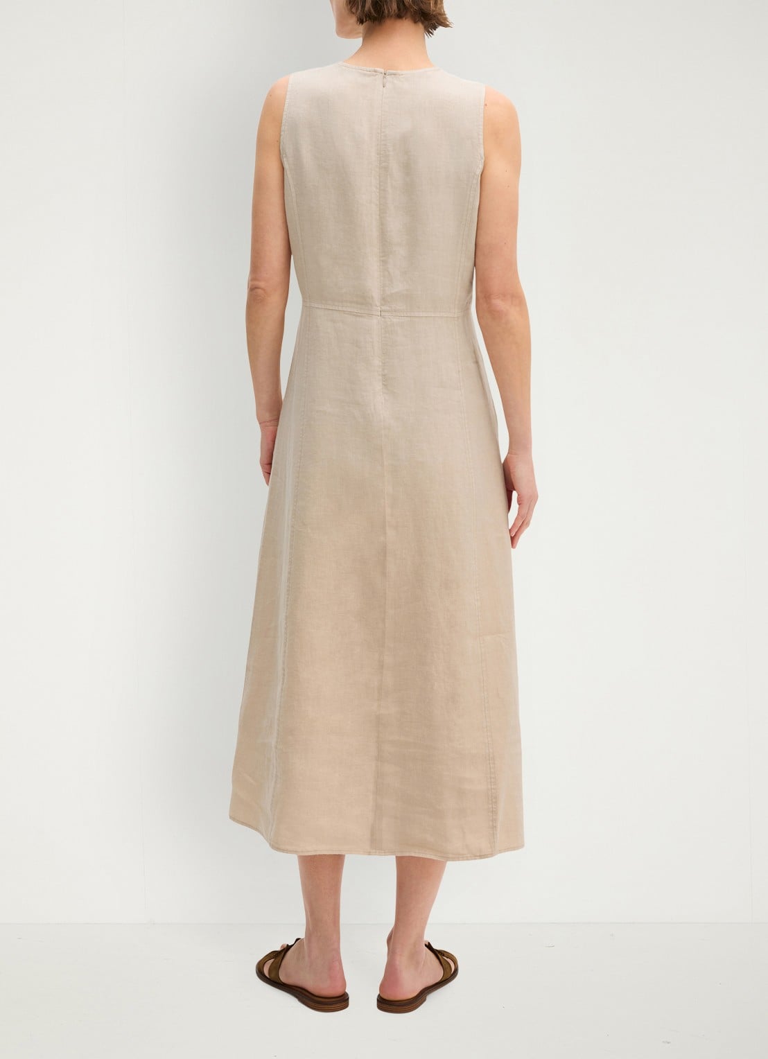 Marc O'Polo Midi jurk van linnen met ronde hals - achterkant 5 sandpaper-2326 / beige