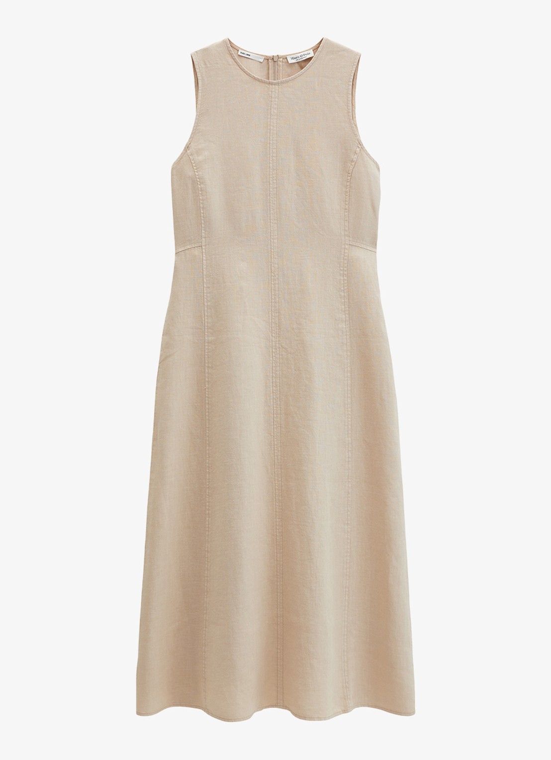 Marc O'Polo Midi jurk van linnen met ronde hals - voorkant sandpaper-2326 / beige