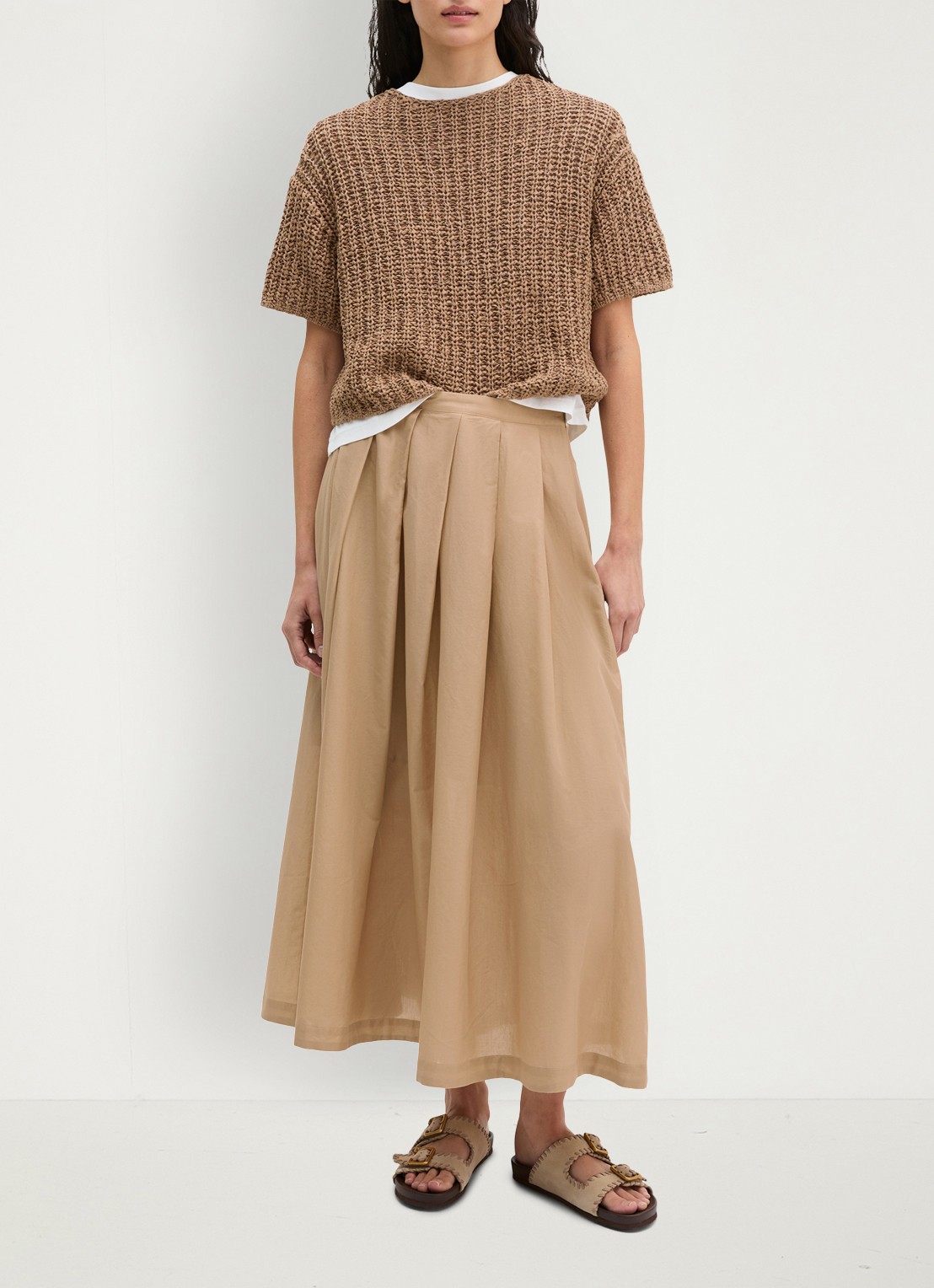 Marc O'Polo Midi mid waist rok met plooien - voorkant 5 sandpaper-2326 / beige