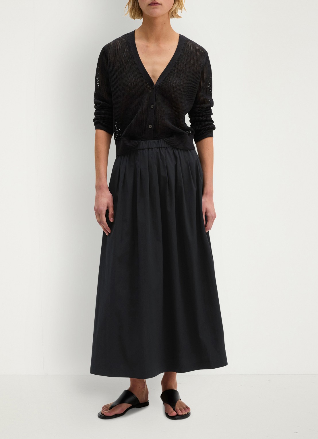 Marc O'Polo Midi rok met steekzakken - voorkant 3 zwart