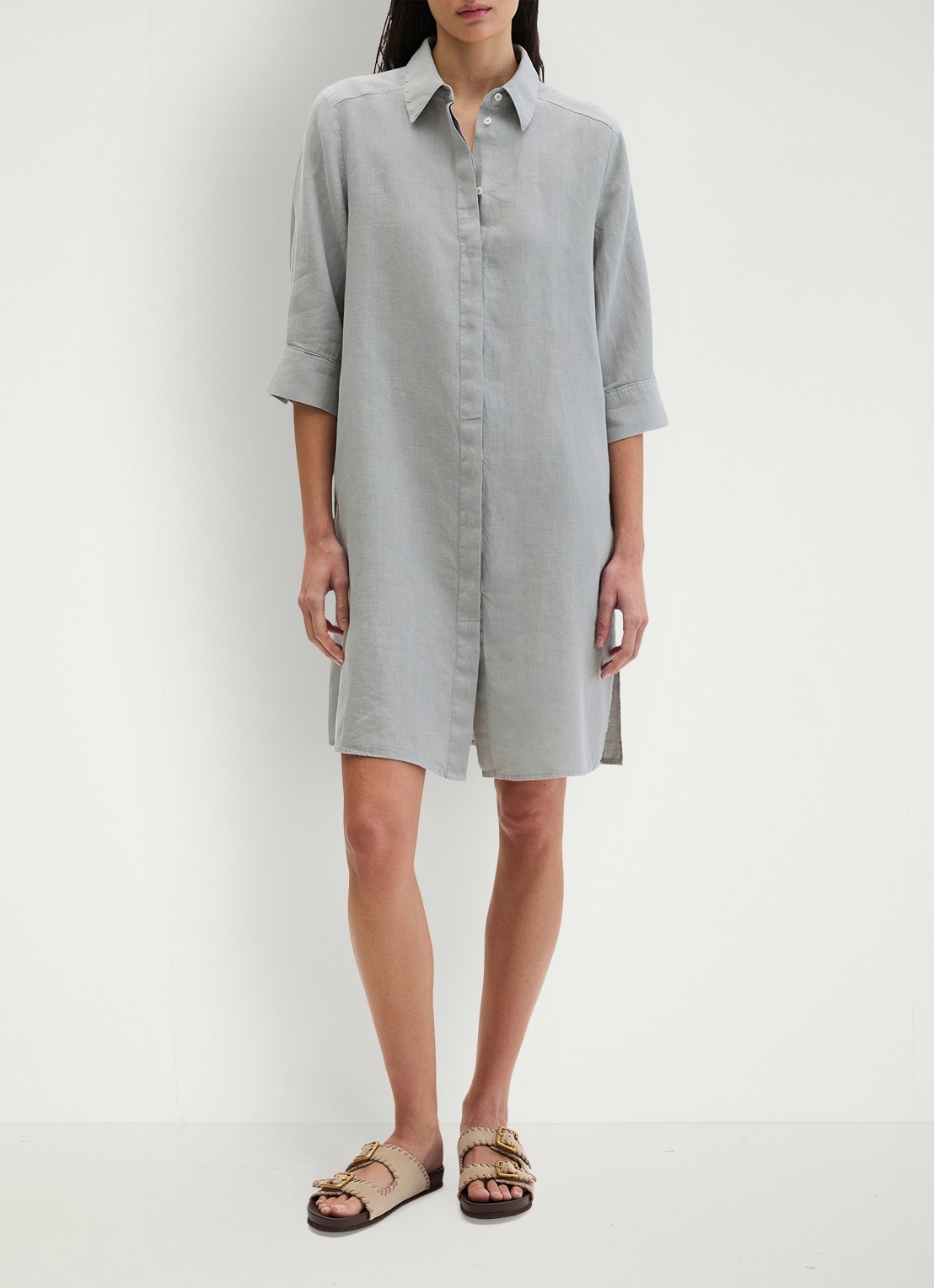Marc O'Polo Mini blousejurk met kraag - voorkant 4 quiet sea-0639 / blauw
